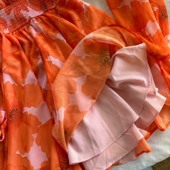 NEW Hutch Flounce Romper Floral Orange Long Sleeve Flowy Beach Resort Small - Picture 14 of 14
